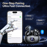 Fhumsh Wireless Earbuds, Bluetooth 6.0 Headphones HiFi Stereo 50H Playback LED Digital Display Ear Buds with ENC Noise Canceling Headset, IPX7 Waterproof Earphones for Gym/Running/Work(Black)