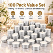 Unscented 8-Hour Tea Light Candles, 100 Pack, Cotton Wicks