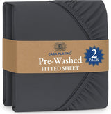 Fitted Sheet Double 135x190-2 Pack - Pre-Washed, Deep Pocket 14" - Charcoal | Bottom Sheet, Soft Brushed, Machine Washable, Shrink Resistant, Breathable, Easy Care, Hotel Quality, OEKO-TEX