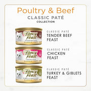 Purina Fancy Feast Classic Pate Wet Cat Food, 3 oz Cans, 30-Pack | Variety Pack, grain free recipes crafted with poultry and beef, made with no artificial colors or preservatives
