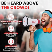 Pyle 20W Megaphone Bullhorn - 5.4'' x 8.6'' Portable Megaphone, Projection Range 1000 Sq. Yards, Voice Talking & Siren Alert, Shoulder Strap, Battery Operated, (White)