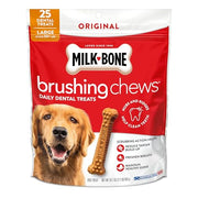 Milk-Bone Brushing Chews Large Daily Dental Dog Treats, 33.7 oz Bag | 25 treats, chicken flavored, VOHC accepted dental chews, helps clean teeth and freshen breath, for large dogs 50 lbs and up