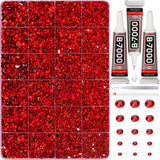35000Pcs Red Rhinestones for Bedazzling, Siam Flatback Bedazzle Gems Stones | 2,3,4,5,6mm Resin Crystals Bedazzler Kit Jewels Flat Back Gemstones with b-7000 Glue for Clothes Crafting Clothing Crafts