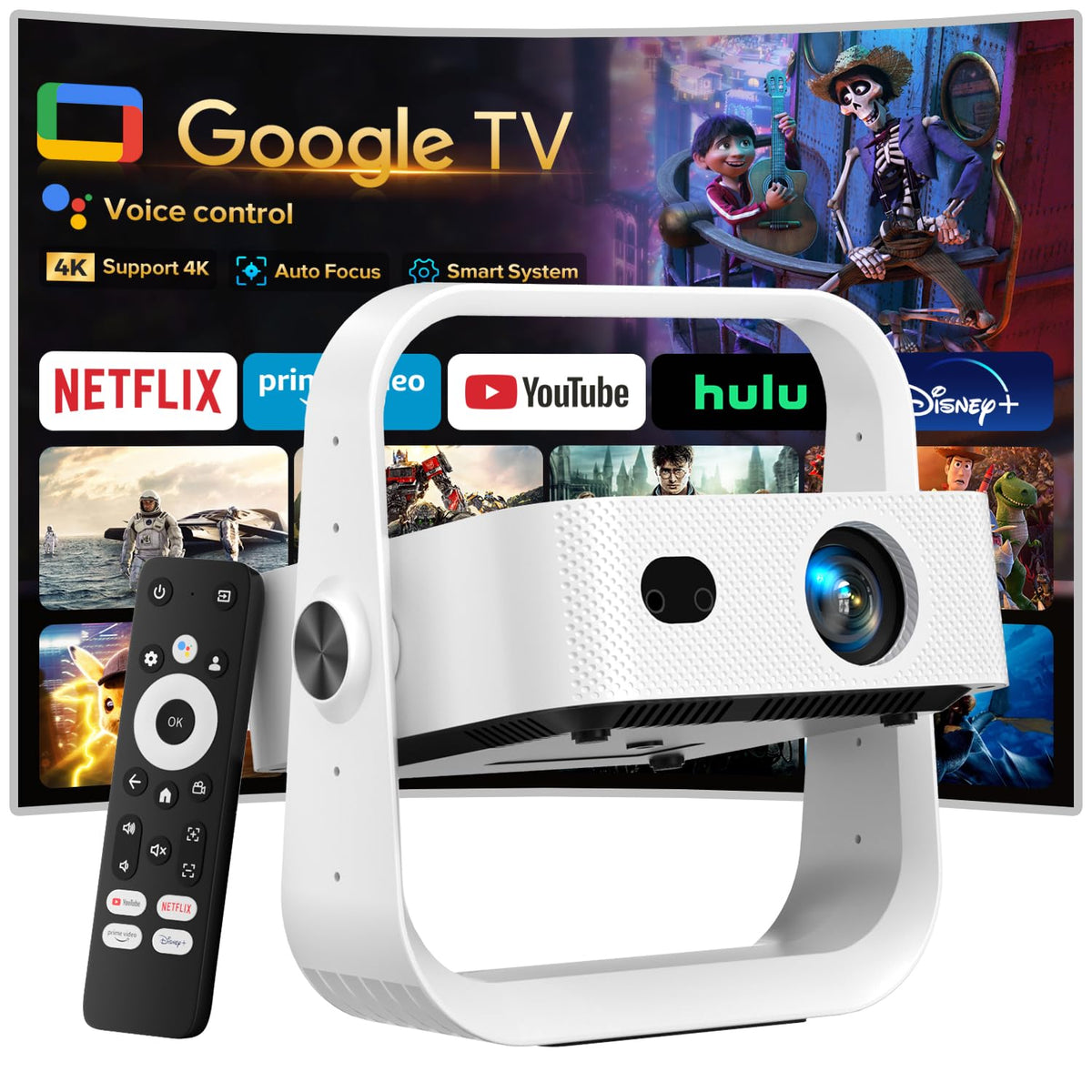 Projector Built-in Google TV/APPs 4K AI Auto Focus, Voice Control