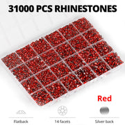 35000Pcs Red Rhinestones for Bedazzling, Siam Flatback Bedazzle Gems Stones | 2,3,4,5,6mm Resin Crystals Bedazzler Kit Jewels Flat Back Gemstones with b-7000 Glue for Clothes Crafting Clothing Crafts