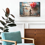 Banksy Canvas Wall Art for Living Room Little Girl with Pink Balloons Print | Love Beyond Words Inspirational Quotes Graffiti Wall Art Framed Street Funky Pop Art for Bedroom Hallway Home Decor 30x40cm