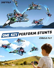 JoyRapt Drones for Kids Foam RC Plane, Remote Control Airplane | Toys Gifts for 6 8 10 Years Old Boys, Jet Helicopter Drones with LED Lights 360° Flip, 2 Rechargeable Batteries