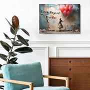 Banksy Canvas Wall Art for Living Room Little Girl with Pink Balloons Print | Love Beyond Words Inspirational Quotes Graffiti Wall Art Framed Street Funky Pop Art for Bedroom Hallway Home Decor 30x40cm
