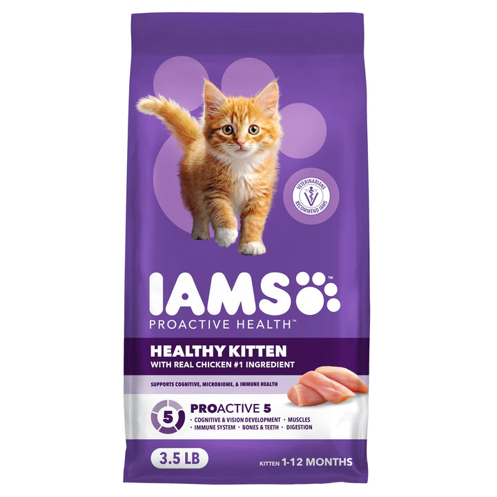 IAMS Proactive Health Healthy Kitten Dry Cat Food, Chicken, 3.5 lb | Veterinarian-recommended, DHA Omega-3 & taurine support brain and vision, Vitamin E for immune system, fiber & prebiotics