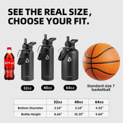 RAYMYLO Insulated Water Bottle 64 oz, Triple Wall Vacuum Stainless Steel | (Cold for 48 Hrs), Leak Proof & Non-BPA, Half Gallon Water Flask Jug with Paracord Handle & Straw Spout Lids