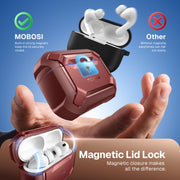 MOBOSI for AirPods Pro 3 Case with Magnetic Lid Lock,Red | Compatible with MagSafe,Military Grade Shockproof Protective Cover with Cleaner Kit& Keychain for iPod Pro 3 Case(2025)