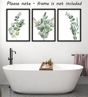 Eviepops Prints Eucalyptus Botanical Wall Art – Set of 3 Unframed Prints, Minimalist Green Plant Decor, Abstract Tropical Leaves Posters for Living Room, Bathroom, Bedroom Modern Nature Artwork (A4)