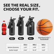 RAYMYLO Insulated Water Bottle 64 oz, Triple Wall Vacuum Stainless Steel | (Cold for 48 Hrs), Leak Proof & Non-BPA, Half Gallon Water Flask Jug with Paracord Handle & Straw Spout Lids