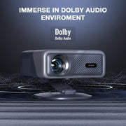 [5000 ANSI & 60W Dolby Audio] 4K Projector with WiFi and Bluetooth,TOF Real-Time Auto Focus Overhead Projector, AuKing Outdoor Movie Home Proyector with Omni-Adjustable Stand(silver grey)