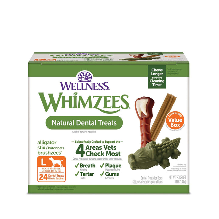 Wellness WHIMZEES Value Pack Natural Dog Dental Treat, Chews, Freshens Breath, Large Size, 50.9 oz Box, 24 Count