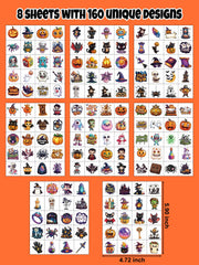 JCFIRE Temporary Tattoos for Kids, Halloween Party Favors, 160 Designs