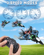 JoyRapt Drones for Kids Foam RC Plane, Remote Control Airplane | Toys Gifts for 6 8 10 Years Old Boys, Jet Helicopter Drones with LED Lights 360° Flip, 2 Rechargeable Batteries