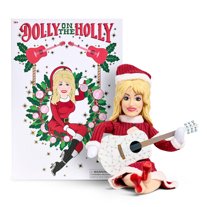 Dolly on the Holly Plush Doll - Holiday Dolly Parton Mantel Doll | Dolly Parton Plush Elf Collectible with Removable Red Dress, Santa Hat, Microphone and Guitar Accessories