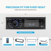 Pyle Bluetooth Marine Receiver Stereo - 12v Single DIN Style Boat In dash Radio Receiver System with Digital LCD, RCA, MP3, USB, SD, AM FM Radio - Remote Control, Wiring Harness - PLRMR27BTB (Black)