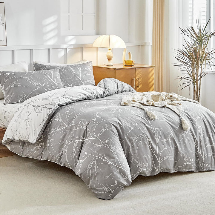 Tokokimo Double Duvet Set with Fitted Sheet-4 Piece Bedding Set Double Bed, Green Double Bedding Set (1x Duvet Cover, 2x Pillowcases, 1x Fitted Sheet)