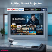 [5000 ANSI & 60W Dolby Audio] 4K Projector with WiFi and Bluetooth,TOF Real-Time Auto Focus Overhead Projector, AuKing Outdoor Movie Home Proyector with Omni-Adjustable Stand(silver grey)