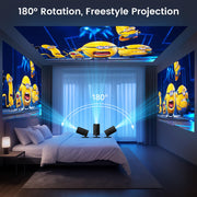 [Built-in Apps] Mini Projector with WiFi & Padding, Movie Projector 1080P HD Support Motion Keystone Correction, 180° Rotatable, Compatible with Sticks, HDMI, USB, Smart Handphones, Laptop (Black)