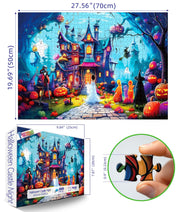 PuzzOne Halloween Puzzles for Adults 1000 Pieces Horror Haunted House | Halloween Night Castle Jigsaw Puzzle with Letters Spooky Scene with Pumpkins and Girls for Gifts Decor Dust Free, 27.5"x19.7"