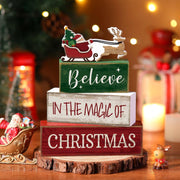 Lineshading 4 Pcs Christmas Table Decorations Wooden Stacked Block Santa | Rustic Farmhouse Block Sign with Believe Message, Tiered Tray Decor for Home Shelf, Xmas Decorations for Mantel Party