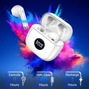 Wireless Bluetooth 5.4 Earbuds, LED Power Display Headphones, 6D Stereo | HiFi Stereo Earbuds, In-Ear Noise Cancelling Mic, 40H Playback Mini Case, IP7 Waterproof Sports Earphones, Android iOS