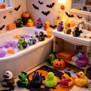 24 Pcs Halloween Party Favors Rubber Ducks,Baby Showers Accessories Bath Toys for Kids Halloween Decorations Trick or Treat Supplies Goodie Bag Fillers (Halloween Card)