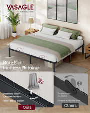 VASAGLE King Metal Bed Frame, 14 Inches Tall, 1100 lb Weight Capacity | Heavy-Duty Platform Bed, No Box Spring Needed, Under-Bed Storage, Mattress Retainers, Easy Setup, URMB654BD02S