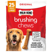 Milk-Bone Brushing Chews Large Daily Dental Dog Treats, 33.7 oz Bag | 25 treats, chicken flavored, VOHC accepted dental chews, helps clean teeth and freshen breath, for large dogs 50 lbs and up