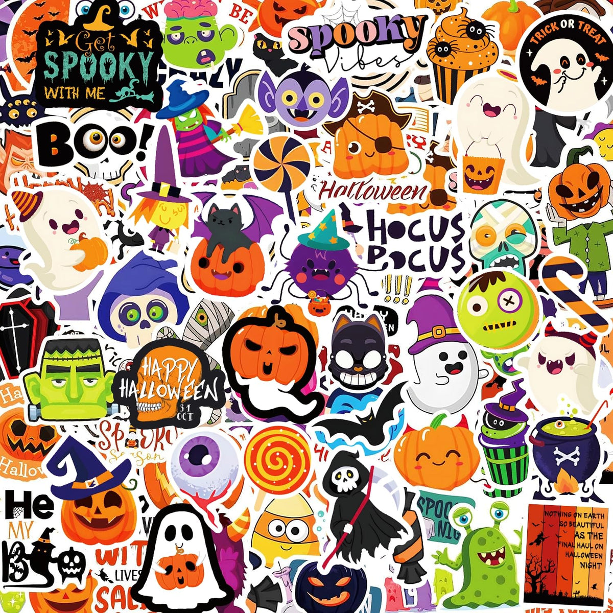 300PCS Halloween Stickers Bulk for Kids, Halloween Goodie Bag Stuffers | Waterproof Vinyl Pumpkin Stickers for Water Bottle Teens Adults, Halloween Games Party Favors Treats Supplies(No Duplicates)