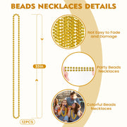 SHAOQINLIN 12 PCS Gold Bead Necklace, Mardi Gras Beads Christmas Necklaces 33" Metallic Beaded Costume Party Necklaces for Parade Throws, Wedding, Birthday, Pirate Party Favors