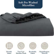 Fitted Sheet Double 135x190-2 Pack - Pre-Washed, Deep Pocket 14" - Charcoal | Bottom Sheet, Soft Brushed, Machine Washable, Shrink Resistant, Breathable, Easy Care, Hotel Quality, OEKO-TEX