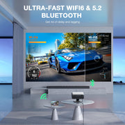 [5000 ANSI & 60W Dolby Audio] 4K Projector with WiFi and Bluetooth,TOF Real-Time Auto Focus Overhead Projector, AuKing Outdoor Movie Home Proyector with Omni-Adjustable Stand(silver grey)