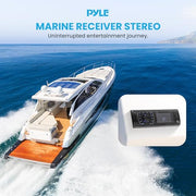 Pyle Bluetooth Marine Receiver Stereo - 12v Single DIN Style Boat In dash Radio Receiver System with Digital LCD, RCA, MP3, USB, SD, AM FM Radio - Remote Control, Wiring Harness - PLRMR27BTB (Black)