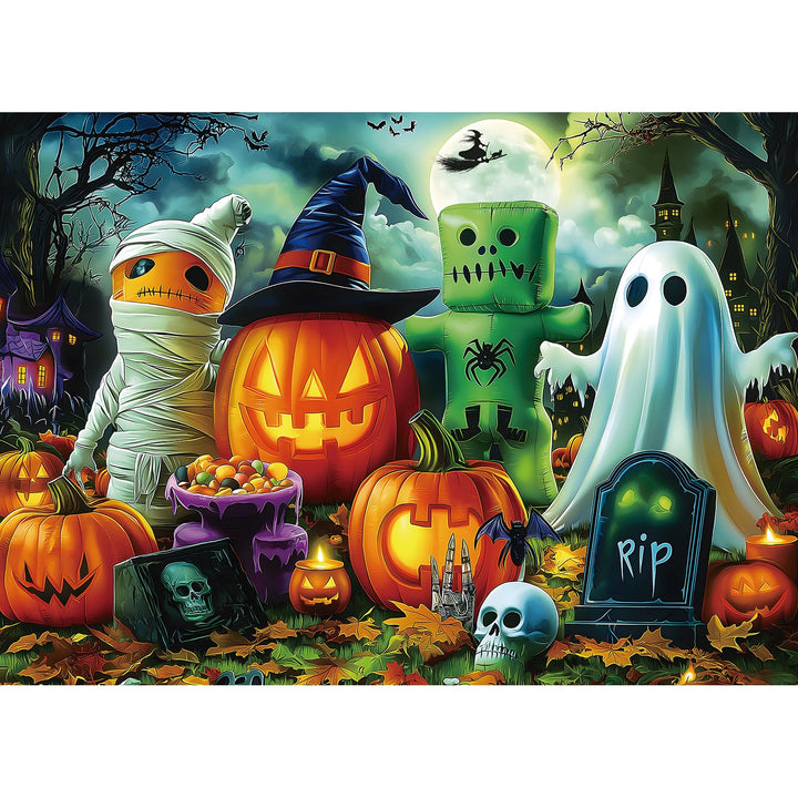 Halloween Puzzles 1000 Pieces, MisPuz Spooky Fun Jigsaw Puzzle, Puzzles for Adults 1000 Pieces, Colorful Halloween Scene with Pumpkins, Ghosts & Monsters for Game Night & Gifts