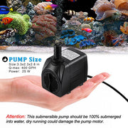PULACO 400GPH Submersible Pump with 5 ft Tubing | 1500L/H 25Watt durable fountain water pump for Pond Fountain, Aquariums Fish Tank, Statuary, Hydroponics