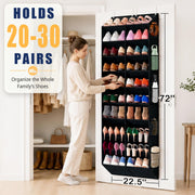 UVIAHOMI 20-30 Pairs Over the Door Shoe Organizer with Side Mesh Pockets | Black 10-Tier Hanging Shoe Storage for Closet, Breathable Door Shoe Rack Holds Sneakers, Boots, Heels & Daily Essentials