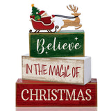Lineshading 4 Pcs Christmas Table Decorations Wooden Stacked Block Santa | Rustic Farmhouse Block Sign with Believe Message, Tiered Tray Decor for Home Shelf, Xmas Decorations for Mantel Party