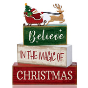Lineshading 4 Pcs Christmas Table Decorations Wooden Stacked Block Santa | Rustic Farmhouse Block Sign with Believe Message, Tiered Tray Decor for Home Shelf, Xmas Decorations for Mantel Party