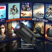 [Built-in Apps] Mini Projector with WiFi & Padding, Movie Projector 1080P HD Support Motion Keystone Correction, 180° Rotatable, Compatible with Sticks, HDMI, USB, Smart Handphones, Laptop (Black)