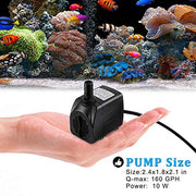 PULACO 160GPH Small Submersible Water Pump with 3.3 ft Tubing | 10Watt Ultra Quiet Fountain Pump (600L/H) for Aquariums, Pond Fountain, Water Feature, Indoor Fountains