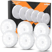 daphomeu Motion Sensor Lights Indoor,6 Pack Wireless USB Rechargeable Cupboard Lights,Stick on Wall Night Light,Battery Operated for Stair Wardrobe Corridors Closet Under Cabinet Kitchen Puck Lights