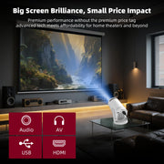 Wirelss Mini projector, WIFI6&Bluetooh with wired screen sync 4K 1080P portable projector 180° rotation. 17-130" screen video projector. Compatible with smartphones, laptops.