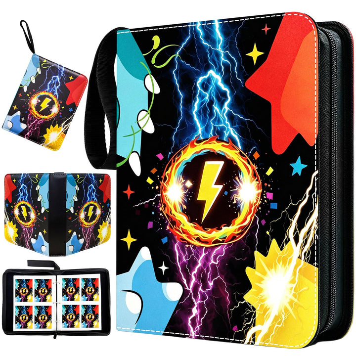 Trading Card Binder 4-Pockets, 400 Pockets Card Holder with 50 Removable Sleeves, Large Capacity & Waterproof Zipper Album Holder for Trading Card Collector, Portable Card Album Book for Card