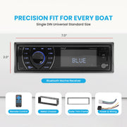 Pyle Bluetooth Marine Receiver Stereo - 12v Single DIN Style Boat In dash Radio Receiver System with Digital LCD, RCA, MP3, USB, SD, AM FM Radio - Remote Control, Wiring Harness - PLRMR27BTB (Black)