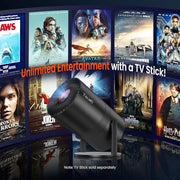 [Built-in Apps] Mini Projector with WiFi & Padding, Movie Projector 1080P HD Support Motion Keystone Correction, 180° Rotatable, Compatible with Sticks, HDMI, USB, Smart Handphones, Laptop (Black)