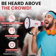 Pyle 20W Megaphone Bullhorn - 5.4'' x 8.6'' Portable Megaphone, Projection Range 1000 Sq. Yards, Voice Talking & Siren Alert, Shoulder Strap, Battery Operated, (White)